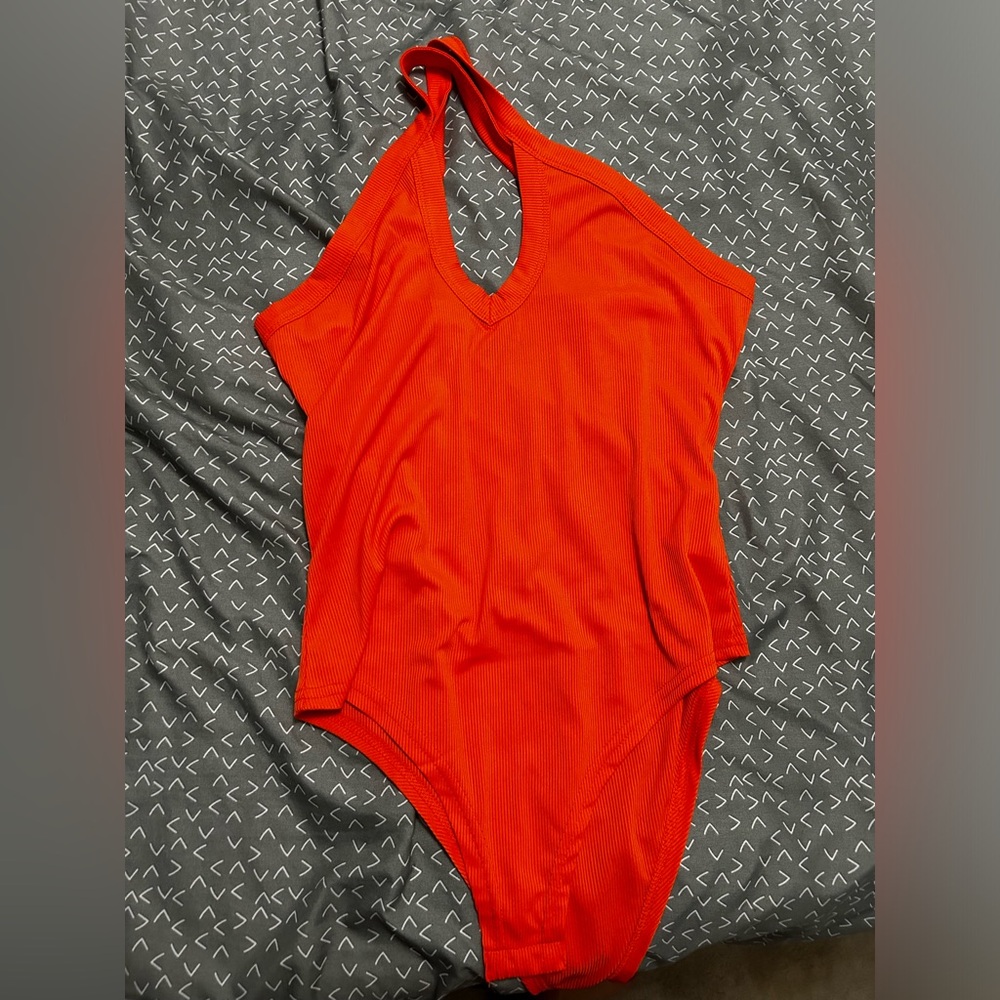Orange cross neck bodysuit size large